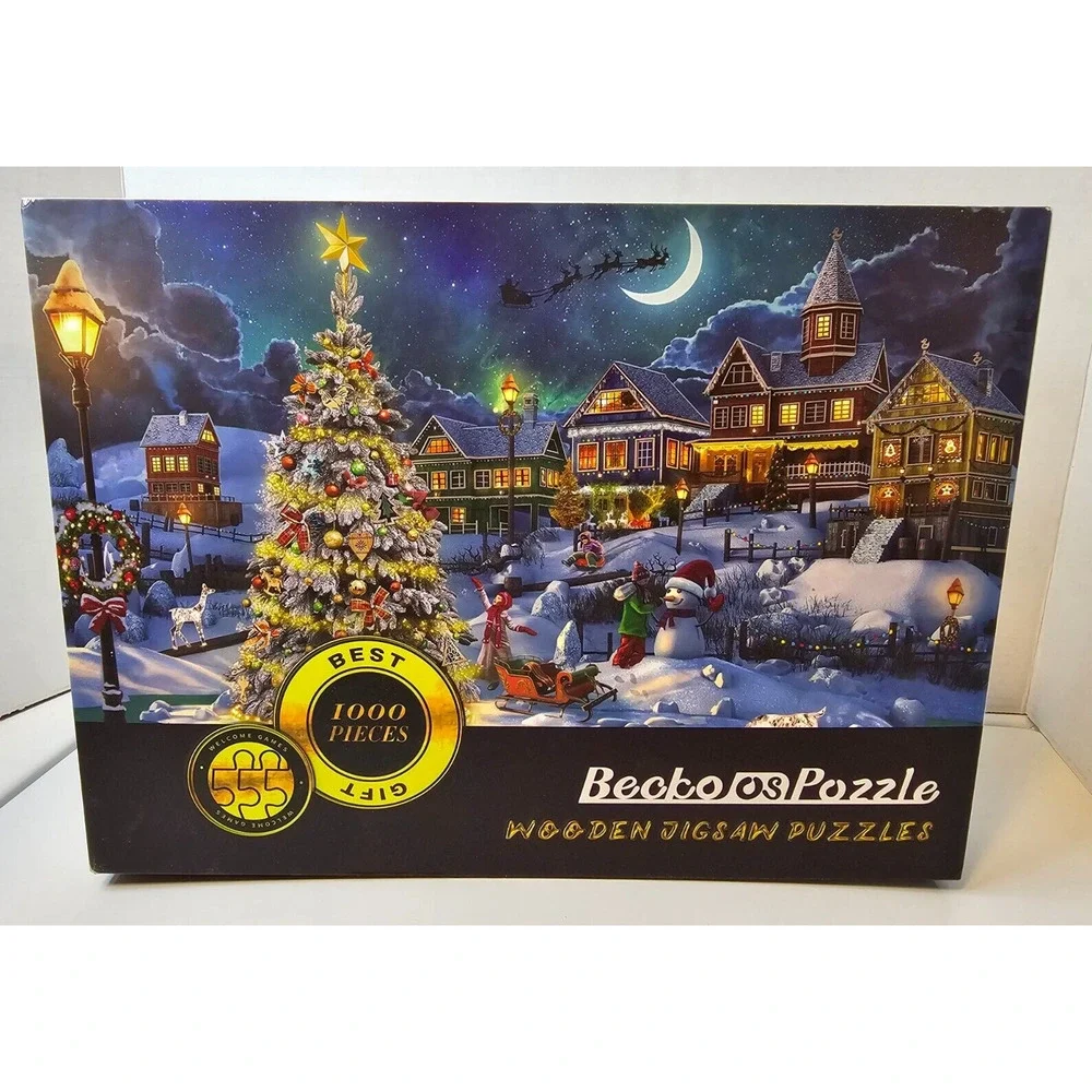 Becko Os Puzzle Wooden 1000 Piece Christmas Scene in Victorian Town